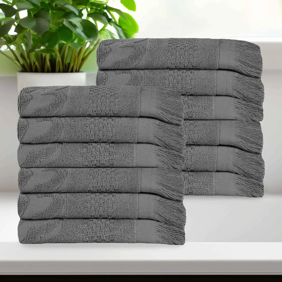 Rolla Geometric Jacquard Face Towel Washcloth Set of 12