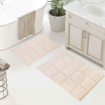 Superior 2 Piece Cotton Checkered Solid Non Slip Bath Rug Set