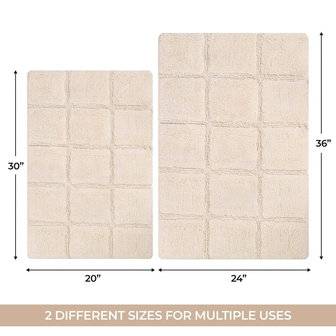 Superior 2 Piece Cotton Checkered Solid Non Slip Bath Rug Set