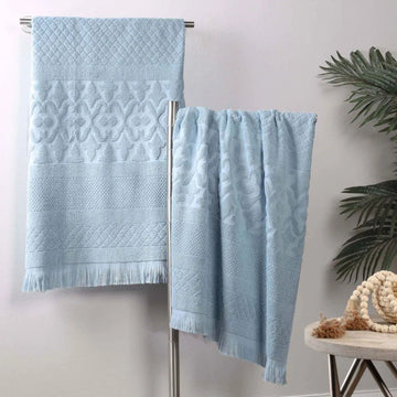 Rolla Cotton Geometric Jacquard Plush Bath Sheet Set of 2
