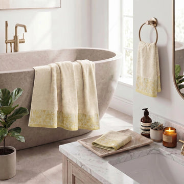 3-Piece Bath Towel Set – Cotton Wisteria Jacquard