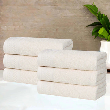 Cotton Waffle Border Hand Towel Set 6-Piece - Honeycomb