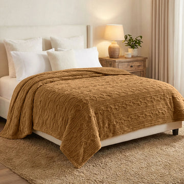 Fleece Blanket Plush Cozy Warm Arctic Boho Knit Jacquard
