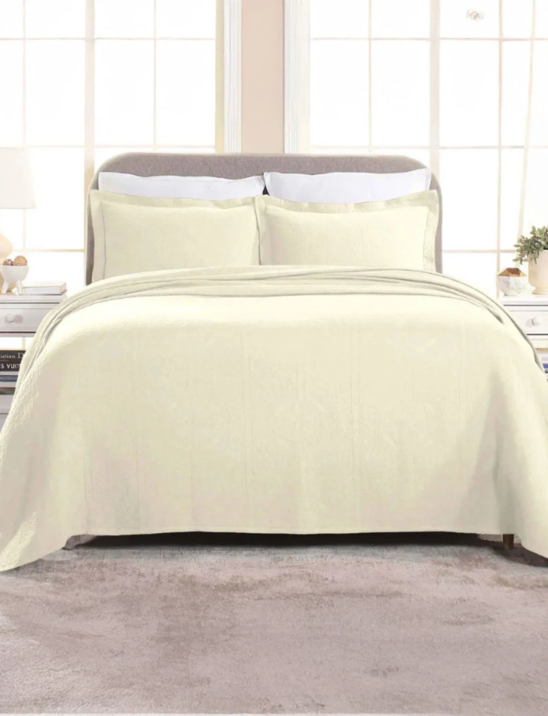Lightweight Cotton Bedspread Sets 3-Piece Fleur De Lis Jacquard Matelasse