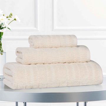 3-Piece Bath Towel Set – Viscose Cotton Blend Mika Viscose Ribbed