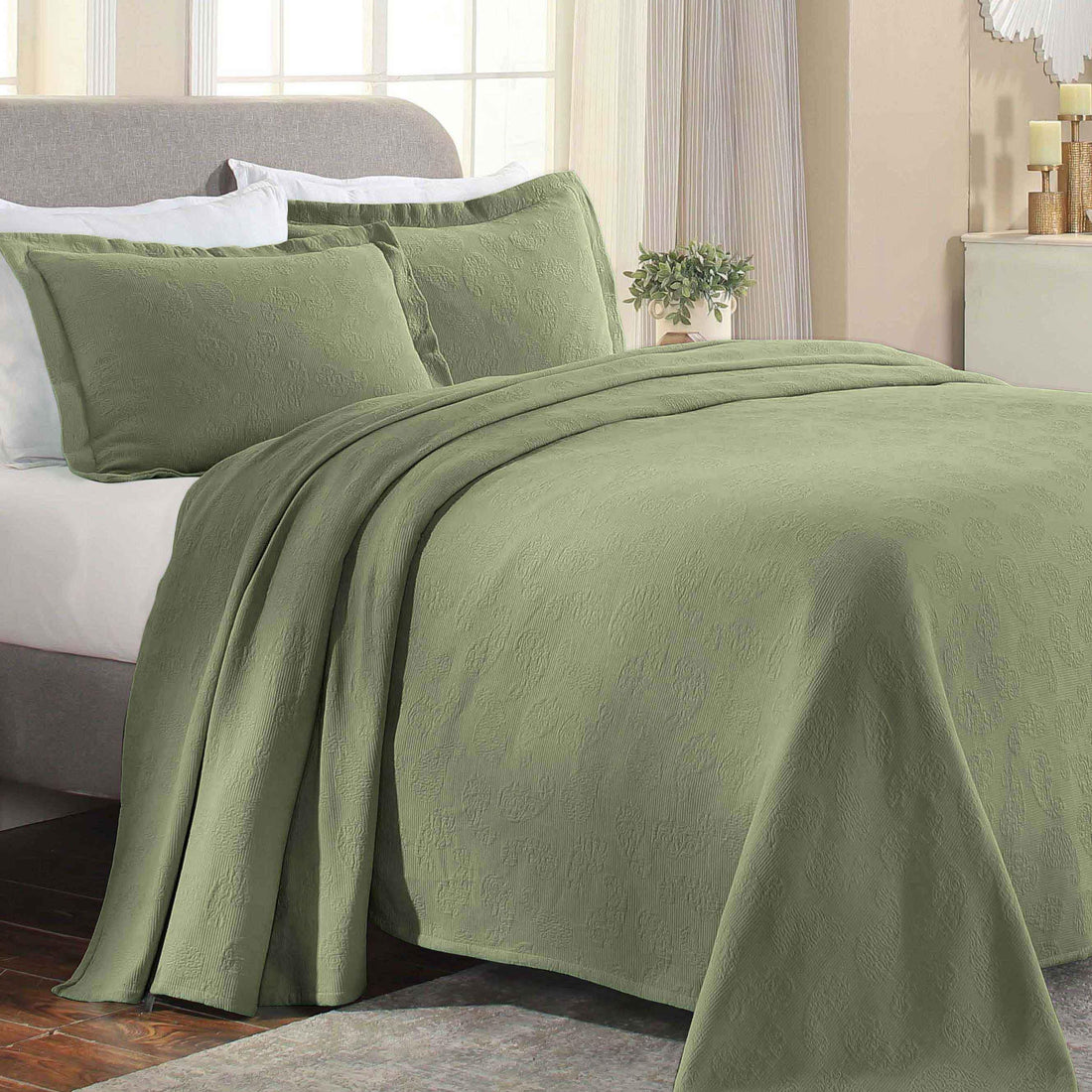 Paisley Cotton Bedspread Set Lightweight Jacquard Matelassé 3-Piece