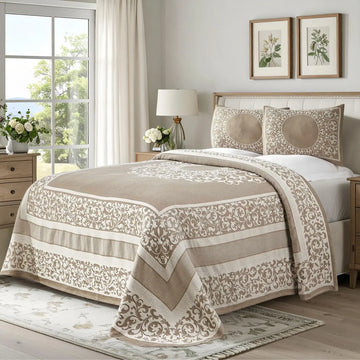 Lightweight Cotton Jacquard Bedspread Set – 3?Piece Floral Scroll
