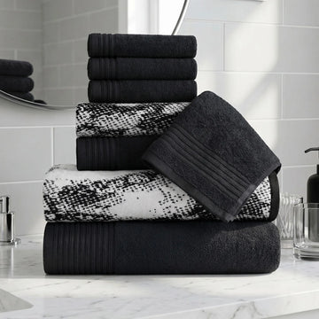 Marble Solid and Jacquard Assorted Cotton Towel Set - 8 Piece