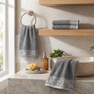 4-Piece Hand Towel Set – Cotton Wisteria Jacquard