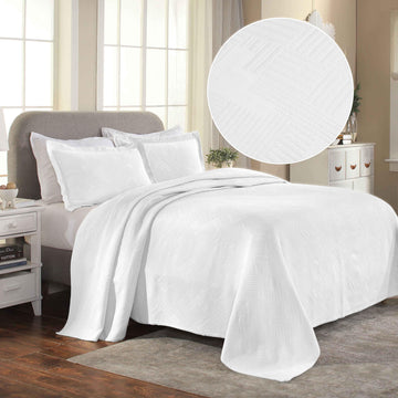 Lightweight Cotton Bedspread Sets 3-Piece Geometric Fret Jacquard Matelassé