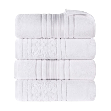 Superior Zero Twist Cotton Solid & Jacquard Floral Bath Towel Set of 4