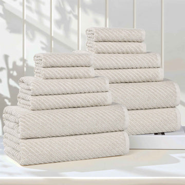 Superior Amelia Cotton Blend Diagonal Ribbed 12 Piece Towel Set