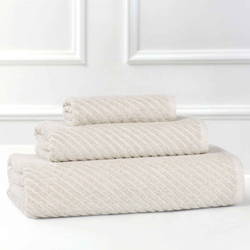 3-Piece Bath Towel Set – Cotton Blend Amelia Diagonal Ribbed
