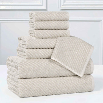 Superior Amelia Cotton Blend Diagonal Ribbed 8 Piece Towel Set