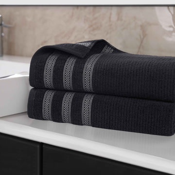 Superior Brea Zero Twist Cotton Ribbed Geometric Bath Sheet Set of 2