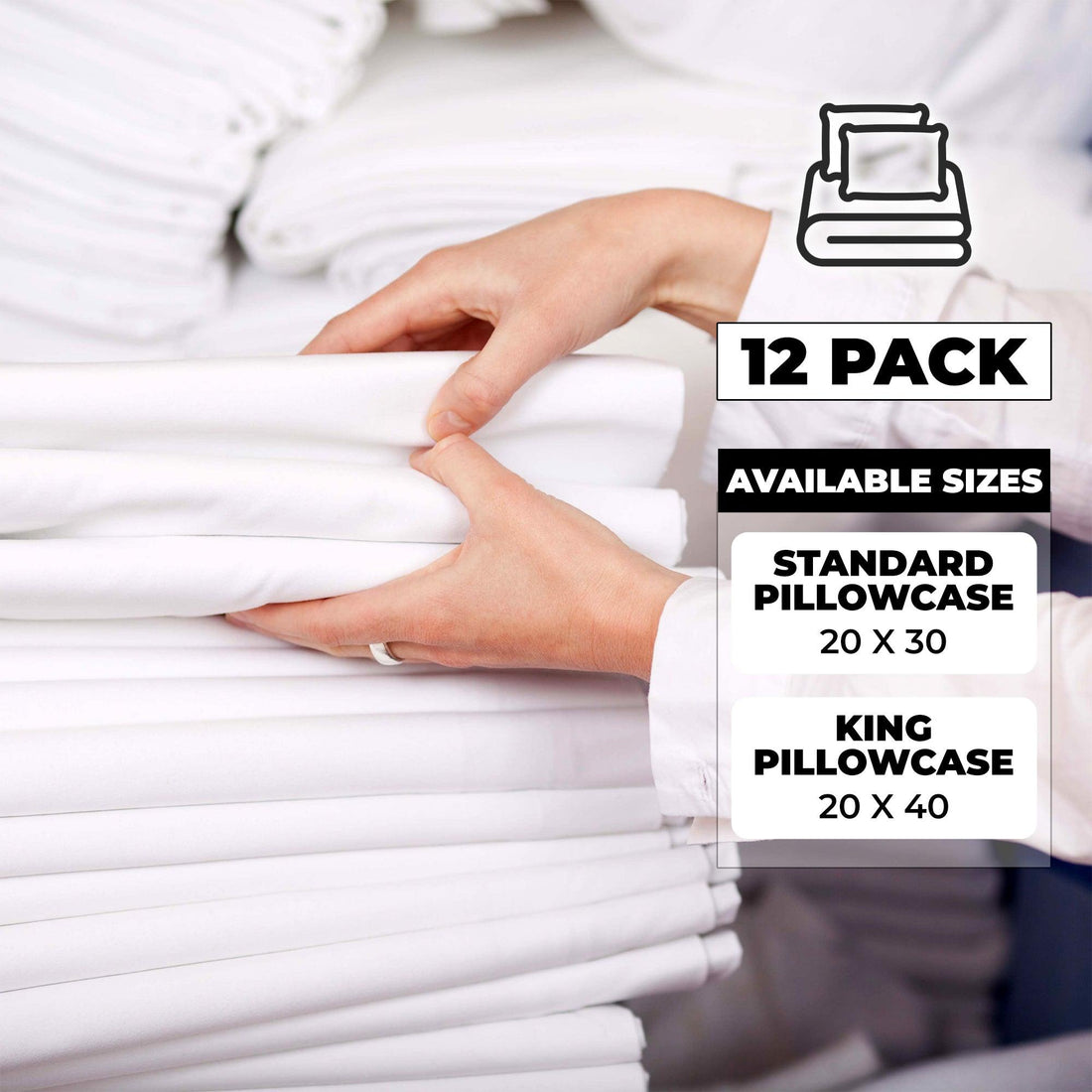 White Cotton Pillowcases Set of 12 Hotel Quality