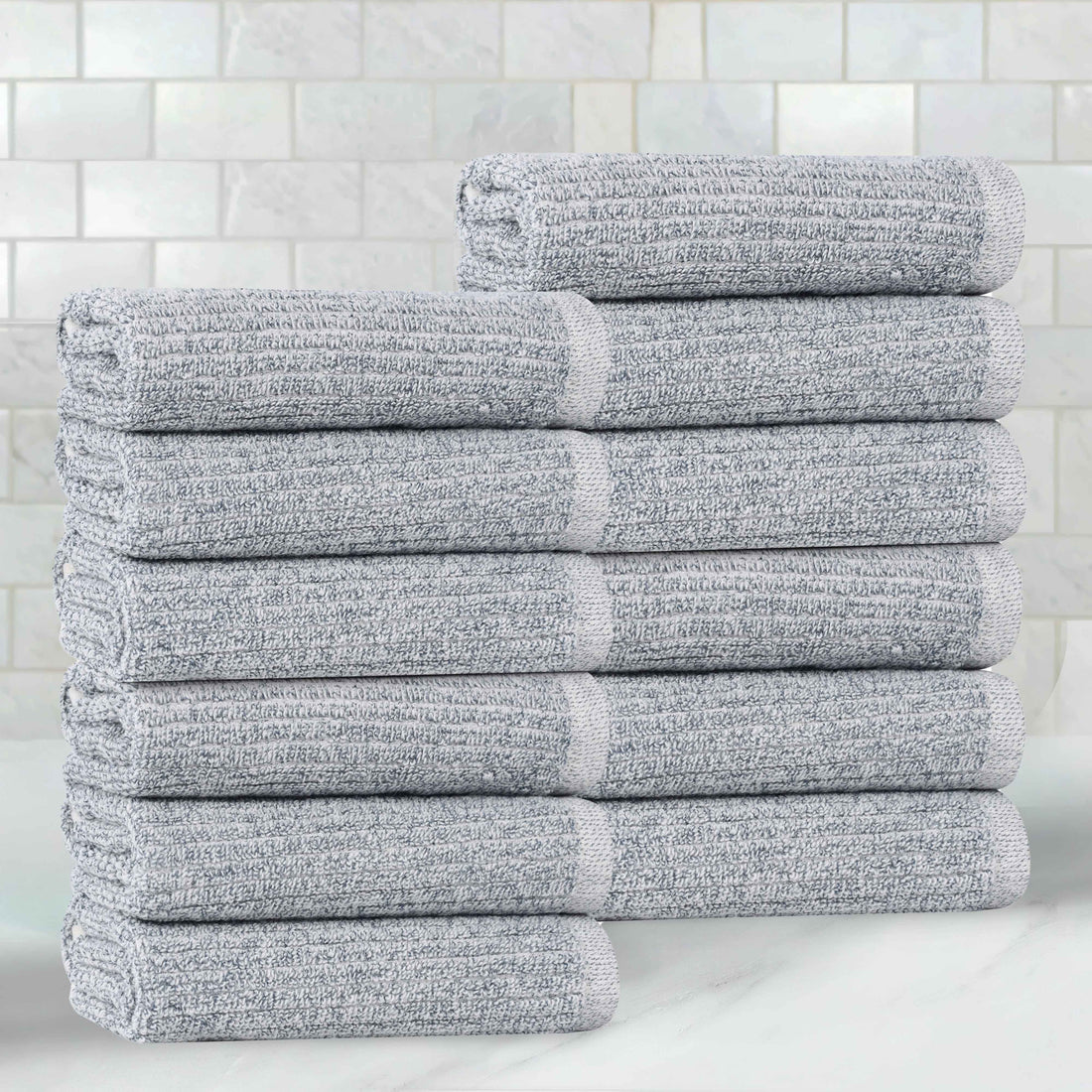 Superior Destin Cotton Blend Ribbed Face Towels Washcloths, Set of