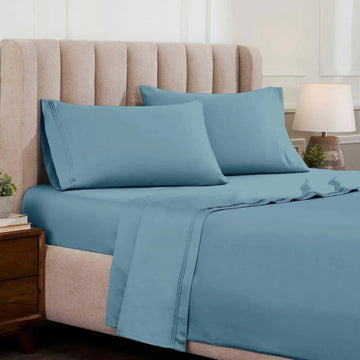 Egyptian Cotton Sateen Sheet Set 1500 Thread Count Medium Blue