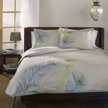 100% Cotton Peacock Embroidered Duvet Cover Set