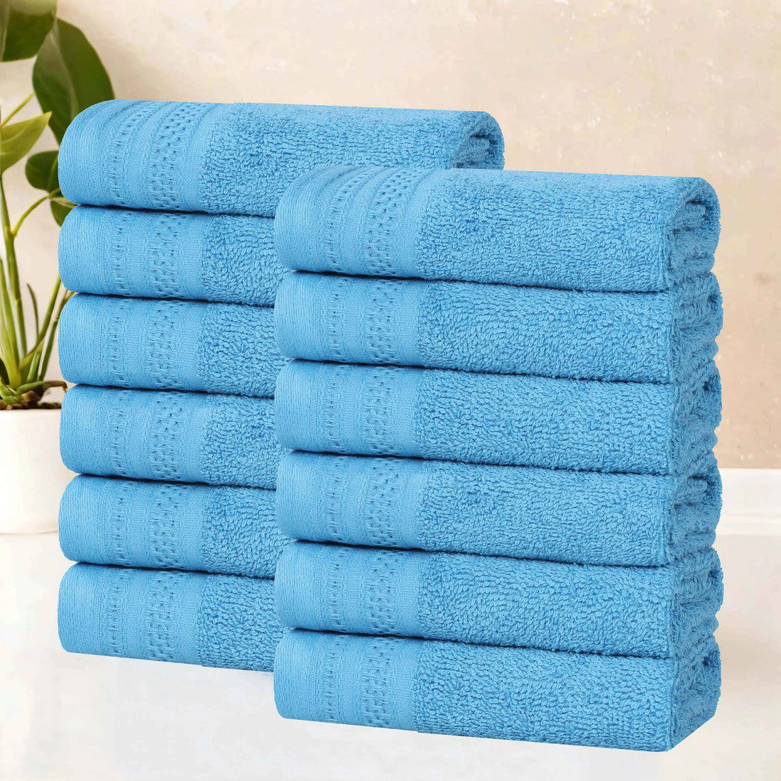 Superior Honeycomb Border Cotton Medium Weight Face Towels, Set of 12