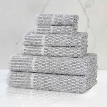 Superior Juno Cotton Blend Checkered Ribbed Border 6 Piece Towel Set