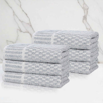 Superior Juno Cotton Blend Checkered Ribbed Border Hand Towels, Set of 6