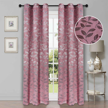 Leaves Machine Washable Room Darkening Blackout Curtains, Set of 2