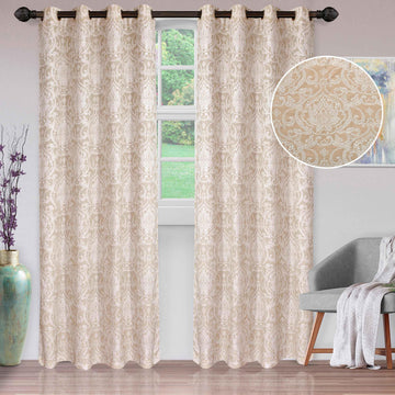 Lotus Jacquard Floral Damask Semi Sheer Curtain Panel Set