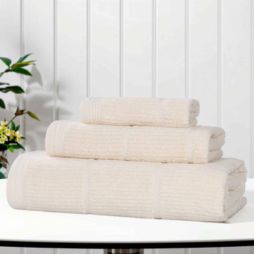 3-Piece Bath Towel Set – Viscose Cotton Blend Milo Viscose Ribbed