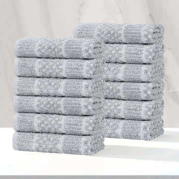 12-Piece Washcloth Set – Cotton Blend Naples Checkered Ribbed