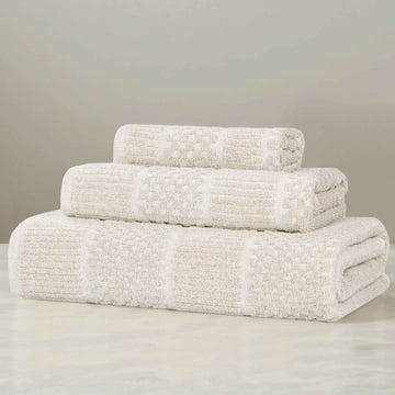 3-Piece Bath Towel Set – Cotton Blend Naples Checkered Ribbed