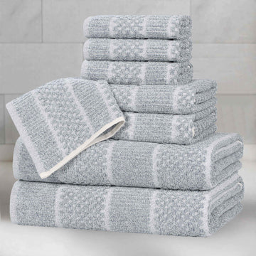 Superior Naples Cotton Blend Checkered and Ribbed 8 Piece Towel Set