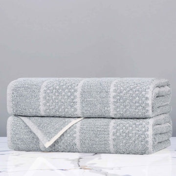 Cotton Blend Checkered and Rib Bath Towel Set of 2