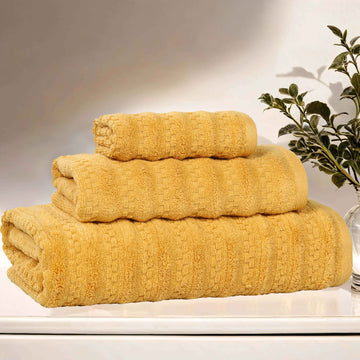 3-Piece Bath Towel Set – Zero Twist Cotton Zuma Stripes Waffle